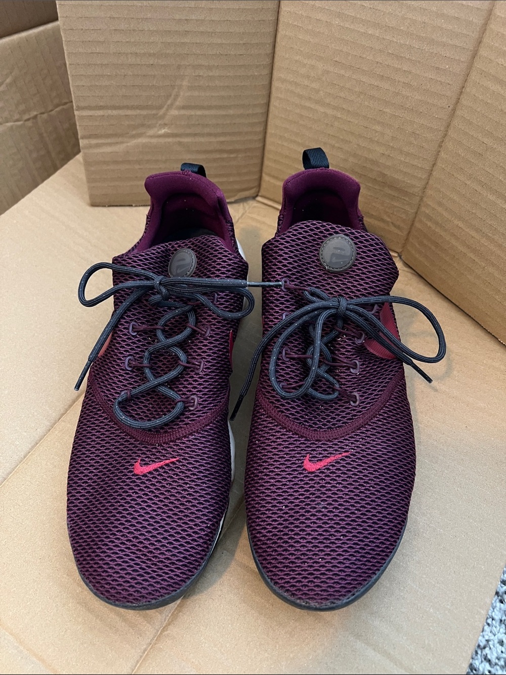 Nike Burgundy and Black Mesh Athletic Sneakers with Pink Swoosh